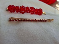 SPINKA NA KLIPS DO WŁOSÓW czerwone cyrkonia wsuwki PEARL MODNY RETRO 2X