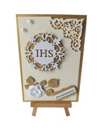 ZAWIADOMIENIA KOMUNIA UNIWERSALNE IHS W OKRĘGU C6 ZŁOTO - BIEL