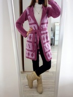NOWY KARDIGAN SWETER SZYDEŁKOWY DŁUGI WEŁNIANY HANDMADE JESIENNY 36 S