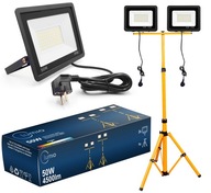 HALOGEN NAŚWIETLACZ UCHWYT BUDOWLANY + ZESTAW 2X 50W HALOGEN + STATYW