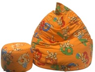 OSTATNIE SZTUKI WYPRZEDAŻ-KOMPLET FOTEL PLUS PUFA WOREK SAKO SIEDZISKO