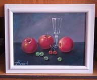 TRZY JABŁKA -OBRAZ OLEJNY NA PŁÓTNIE-48X38