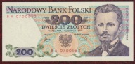 200 zł. 1979 r. ser. BA UNC PIĘKNY - RZADKOŚĆ !!!!!!!!
