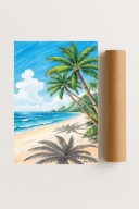 Plakat bez ramy 40x50 cm Tropikalna Wyspa z Palmami | Pomysł na Prezent