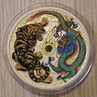 SMOK i TYGRYS 1 $ DOLAR 2018 AUSTRALIA - 1 OZ 999 - KOLOR - RARYTAS, UNIKAT