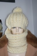 KOMPLET CZAPKA golf L RĘKODZIEŁO MOHER ecru