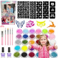 DUŻY ZESTAW DO ROBIENIA TATUAŻY SZABLONY TATUAŻE BROKATOWE ZMYWALNE BROKATY