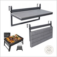 ZESTAW STOLIK BALKONOWY WISZĄCY NA BALKON BALUSTRADĘ SKŁADANY + GRILL