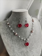 Naszyjnik - serduszko z perełkami - rękodzieło, stal nierdzewna