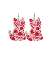 Kolczyki z przezroczystymi kotami - czerwone kwiatki