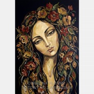 Kobieta abstrakcja portret kwiaty obraz na płótnie 55x80 olejny malarstwo