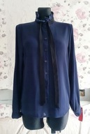 BLUZKA KOSZULOWA KRAWAT WIĄZANA GŁADKA KOKARDKĄ vintage retro goth miła