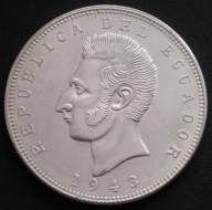 Ekwador 5 sucre 1943 - generał Jose Antonio de Sucre - srebro