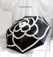Parasol damski czarny biały jesień zima parasolka składana kamelia lux