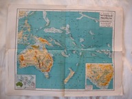 AUSTRALIA i POLINEZJA J.M. BAZEWICZ WARSZAWA przedwojenna MAPA LITOGRAFIA