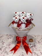 Bukiet RÓŻA kwiaty.7szt. Bukiet ze wstążki satynowej. ręcznie wykonane.