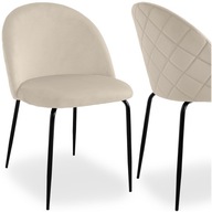 KRZESŁO TAPICEROWANE PIKOWANE DO SALONU JADALNI WELUROWE BEŻOWE CZARNE NOGI