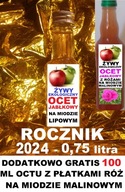 ŻYWY EKOLOGICZNY OCET JABŁKOWY 0,75L + gratis 0,1L z płatkami róż