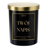 PERSONALIZOWANA ŚWIECA TWÓJ NAPIS ŚWIECZKA W CZARNYM SZKLE PREMIUM