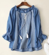 FOLK BOHO HAFTOWANA HAFT WIĄZANA jeans denim