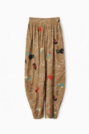 Wzorzyste satynowe spodnie alladynki / haremki z wysokim stanem boho XS/S