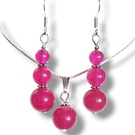 34 WOŚP - JF64 Komplet Kolczyki i wisiorek kamienie JADEIT FUKSJA