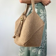 Eco Twist Jute Bag - duża torba damska jutowa handmade boho, dwustronna.