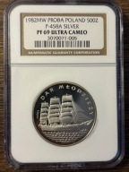 10A. 500 ZŁ DAR MŁODZIEŻY 1982 PRÓBA - Stan menniczy NGC PF69