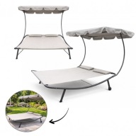 Leżak ogrodowy dwuosobowy z baldachimem daszek kółka szary 220 kg
