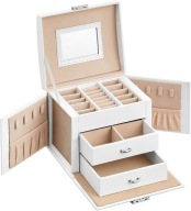 SZKATUŁKA NA BIŻUTERIĘ KOLCZYKI KUFEREK ETUI PUDEŁKO SZUFLADY LUSTERKO
