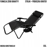 LEŻAK OGRODOWY ZERO GRAVITY SKŁADANY MOCNY FOTEL + STOLIK ZAGŁÓWEK XXL