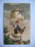 WESOŁYCH ŚWIĄT PISANKA-BALON KOGUT BAZIE przedwojenna POCZTÓWKA WYTŁACZANA