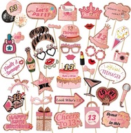 Rekwizyty do fotobudki na 13 urodziny imprezę dla nastolatków 39 elementów