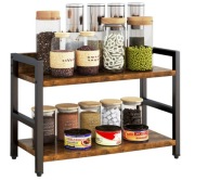 Brązowy 2-poziomowy Drewniany Stojak wszechstronny przyprawy kosmetyki