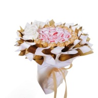 BUKIET Zestaw prezentowy FERRERO I RAFAELLO BIAŁO ZŁOTY KOMUNIA DZIEŃ MAMY