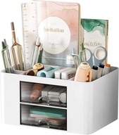 ORGANIZER NA BIURKO Z SZUFLADĄ BIAŁY WIELE SZUFLAD PRZYBORNIK POJEMNIK