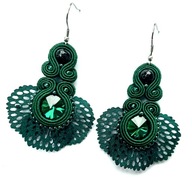 Kolczyki sutasz butelkowa zieleń szmaragdowe wachlarz wesele studniówka