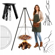 GRILL TRÓJNÓG Z RUSZTEM WISZĄCY OGRODOWY DUŻY 60 CM OGNISKOWY DO PALENISKO