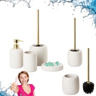SZCZOTKA TOALETOWA BIAŁA CERAMICZNA WOLNOSTOJĄCA ZESTAW AWD INTERIOR ZŁOTA