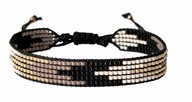 Bransoletka tkana z koralików Miyuki etno czarna kremowa + złota