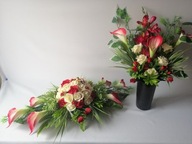 Komplety Na Nagrobek Kula Różana Kalie Czerwień Płożące