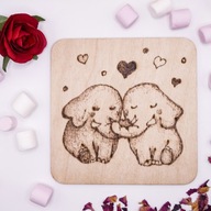 DREWNIANA RĘCZNIE WYPALANA PODKŁADKA POD KUBEK - Walentynki - Słonie