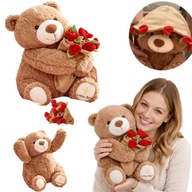 DUŻY PLUSZOWY MISIEK Z BUKIETEM KAPELUSZEM PREZENT NA WALENTYNKI URODZINY