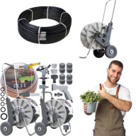 WĄŻ OGRODOWY NA WÓZKU 50M 1/2" ZWIJACZ BĘBEN ZESTAW PODLEWANIE 4 WARSTWOWY