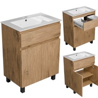 SZAFKA Z UMYWALKĄ ŁAZIENKOWA STOJĄCA Z PÓŁKĄ I SZUFLADĄ DĄB LOFT ZESTAW 60