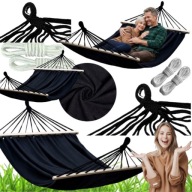 DUŻY HAMAK OGRODOWY DWUOSOBOWY XL 290 × 150 CM Z DREWNIANYM PAŁĄKIEM 120 CM
