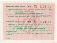 Talon tranzytowy NBP wydany na Węgry, 150 złotych 1980 rzadki