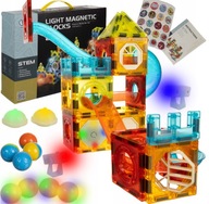 Klocki Magnetyczne Konstrukcyjne Edukacyjne Zestaw Układanka Świecące Kulki