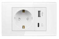 Gniazdo 220V 118*72mm Panel ze Szkła hartowanego USB, Type-C