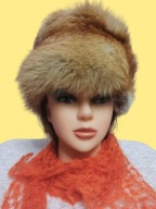 futrzana czapka z lisa naturalnego płomienistego rudego 50/52